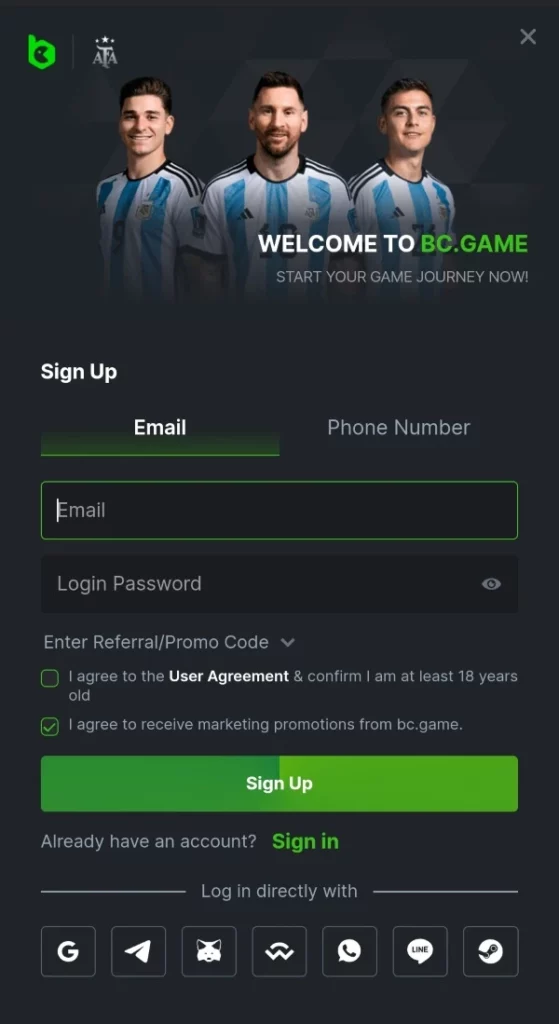 BC.Game Registration Steps